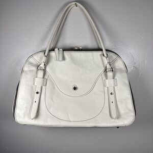 Furla Vintage Leather Double Handle Purse Bag White Leather Classic Elegant